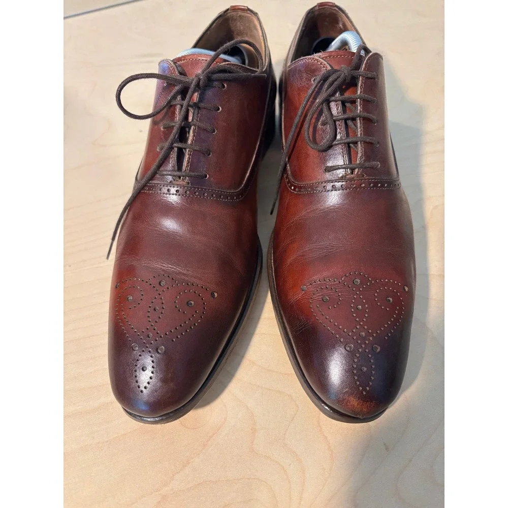 Magnanni Oxford Dress Shoes Mens Sz 9 Brown‎ Medallion Toe Brogue Lace Up 20518